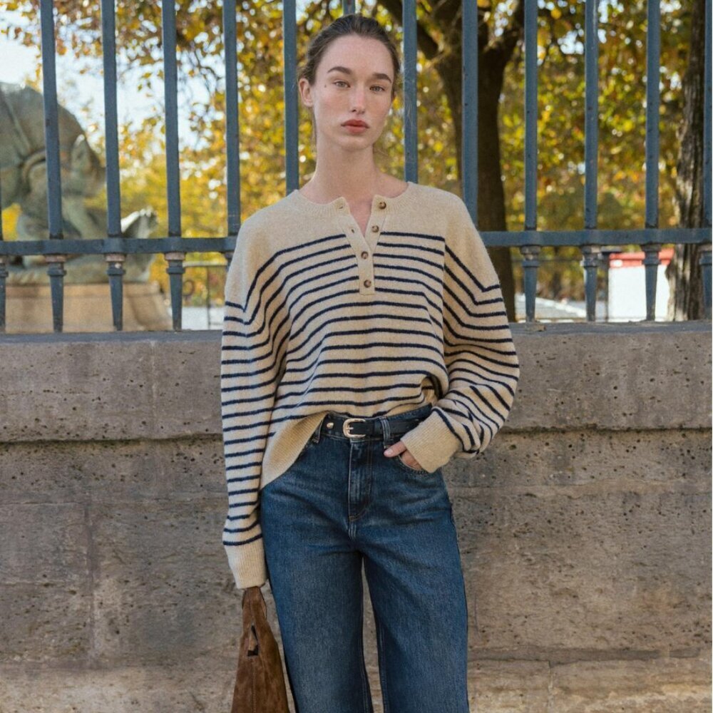 🖤 Zara Striped Knit Sweater – Size Large (Gently Used)